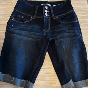 Denim Bermuda Shorts with Copper Buttons